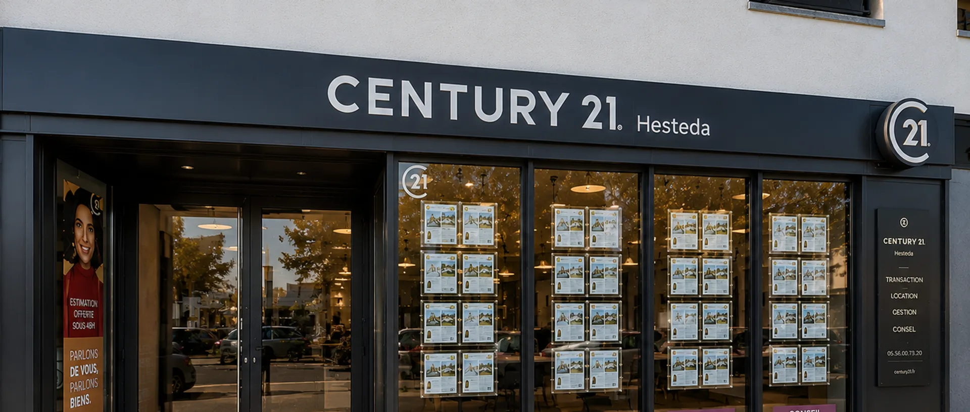 La devanture de l’agence CENTURY 21 Hesteda au Bouscat, 436 avenue de la Libération